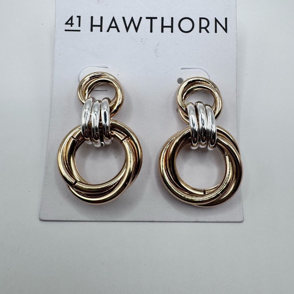 41 Hawthorn Gold And Silver Tone Interlocking Hoop Earrings Fashion Classic - Picture 2 of 5
